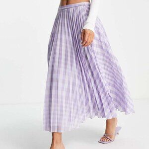 Pleated Midi Skirt In Lilac Gingham Print-purple US 12